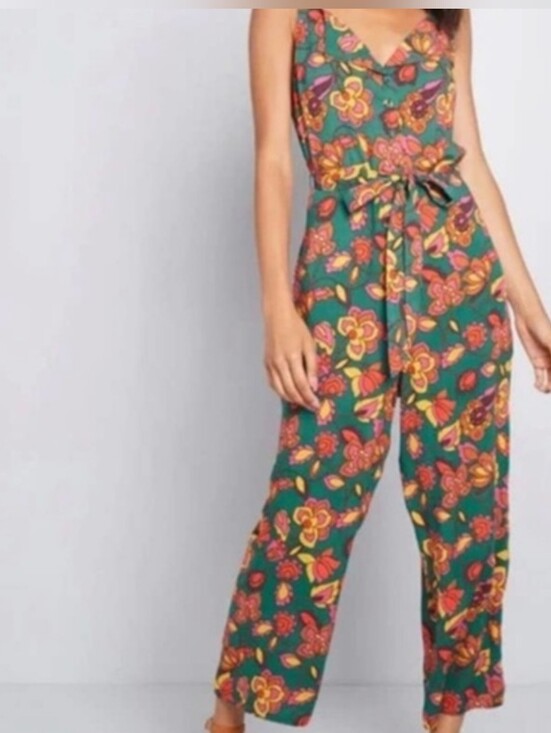 Modcloth Pants - 🌼B2G1🌼 Modcloth Teal Floral Tie-Waist Wide-Leg Jumpsuit NWOT